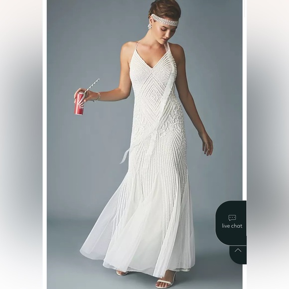 David’s Bridal Beaded Sheath V-neck Dress (w/ added belt!), size 10 - Picture 1 of 14